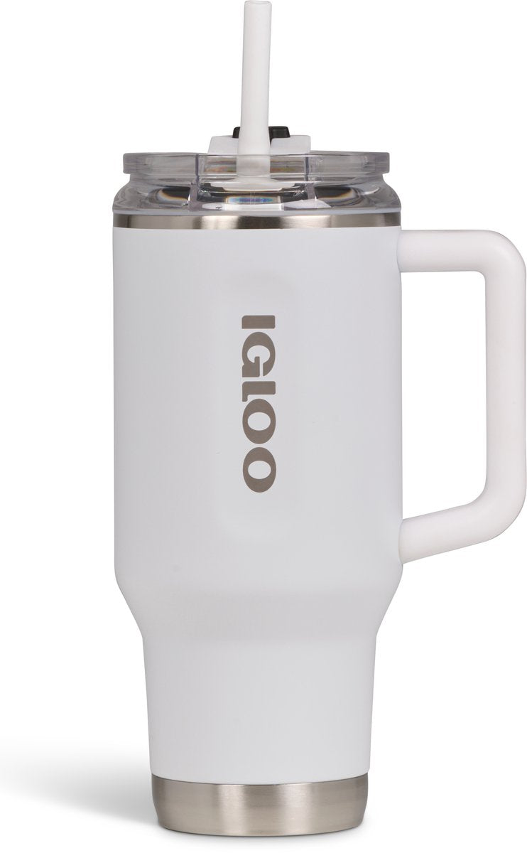 Igloo - flip ‘n’ sip - drinkbeker met rietje - wit - 0,946l - thermosfles - rvs - drinkbeker voor school