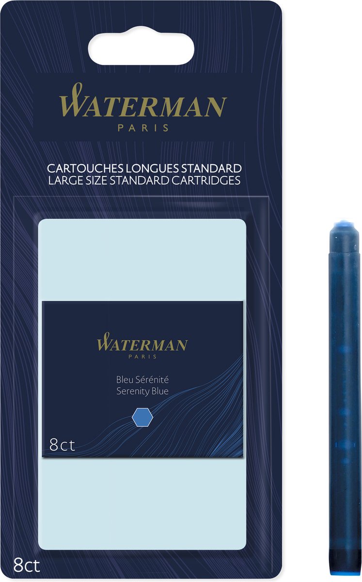 Waterman -vulpeninktpatronen | lang | serenity blue | 8 inktpatroon (blister)