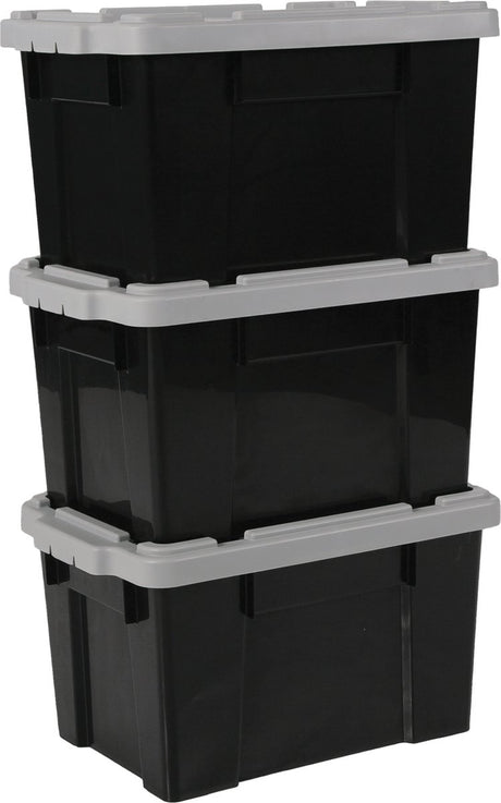 Iris powerbox opbergbox - 21l - kunststof - zwart grijs - set van 3