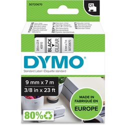 Dymo tapes d1 polyester 9mmx7m zwart-tranpsarant glanzend