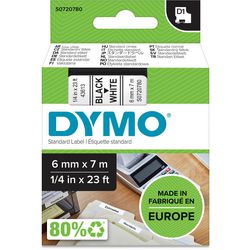 Dymo tapes 43613 polyester zwart-wit 6mmx7m glanzend