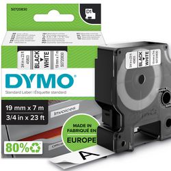 Dymo tapes d1 polyester 19mmx7m zwart-wit glanzend