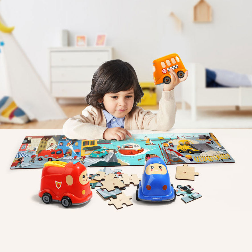 Topbright Houten Legpuzzel School met Schoolbus, 24st.