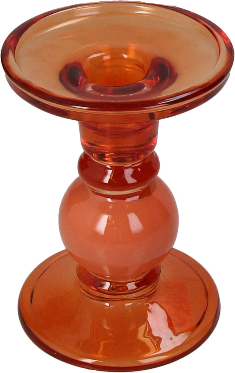 Hd collection kaarsenhouder glas oranje 9x9x13cm