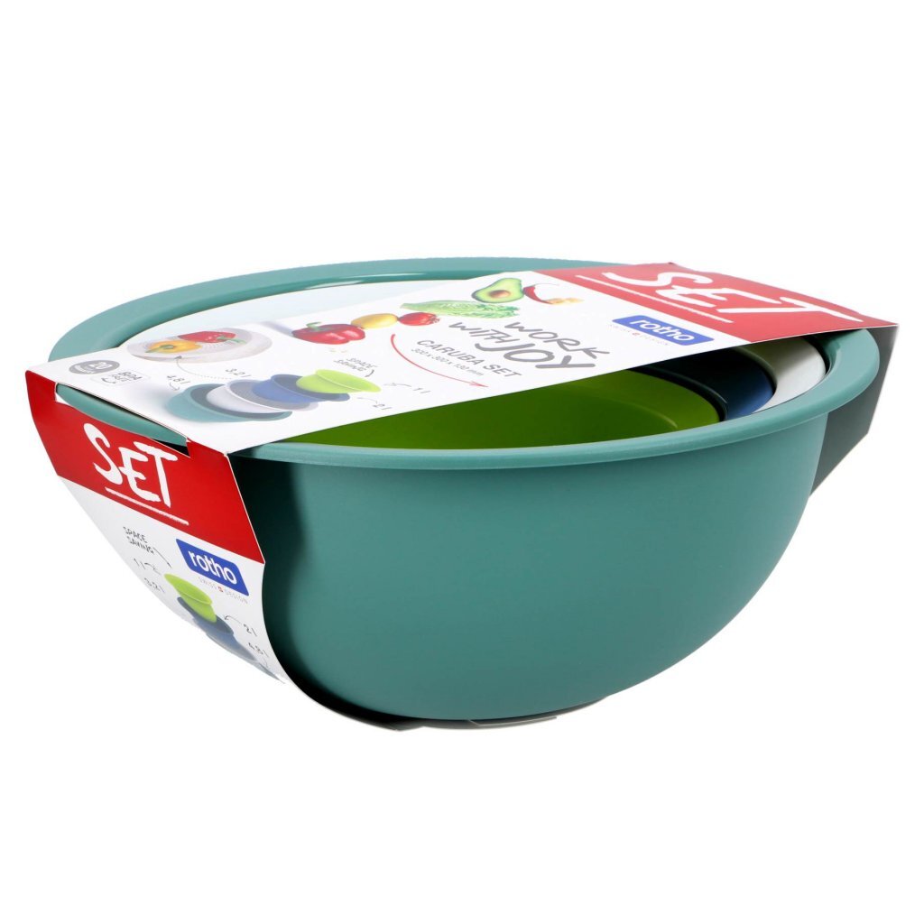 Rotho caruba schalenset- 4 delige - 3 kommen 1 tot 4,8 l en 1 zeef 3l