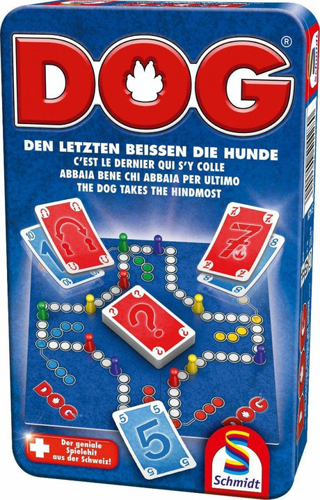 Schmidt ® - bordspel - reisspel dog® - bring-mich-mit-spel in metalen box - klassiek strategiespel - 2-4 spelers