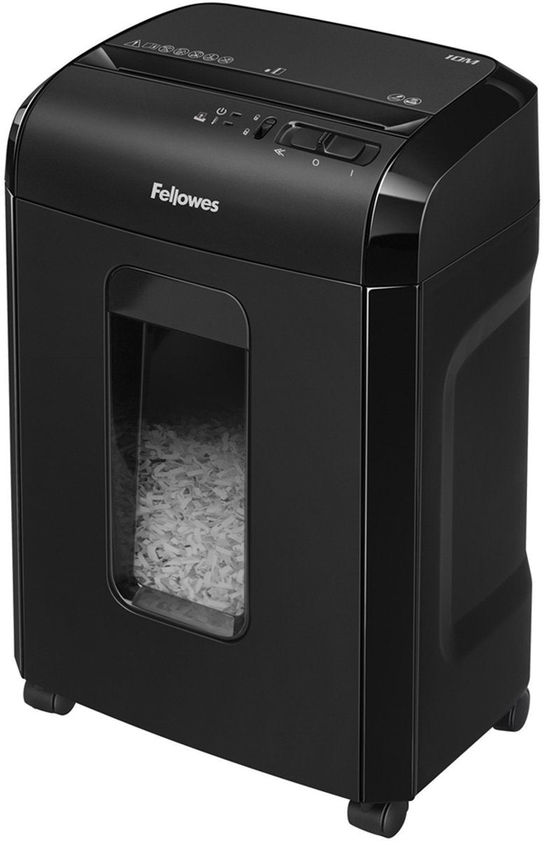 Fellowes papiervernietiger 10m – micro cut p-5 – 10 vel – shredder voor thuis kantoor – vernietigt creditcards nietjes – 19l