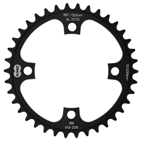 KMC tandwiel 38T, aluminium 1 2x1 .BCD 104mm. kettinglijn 3.0mm single speed