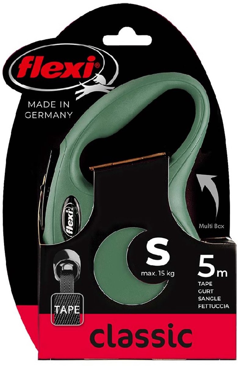 Flexi rollijn classic tape olijfgroen s - lijn - groen - green - tot 15kg