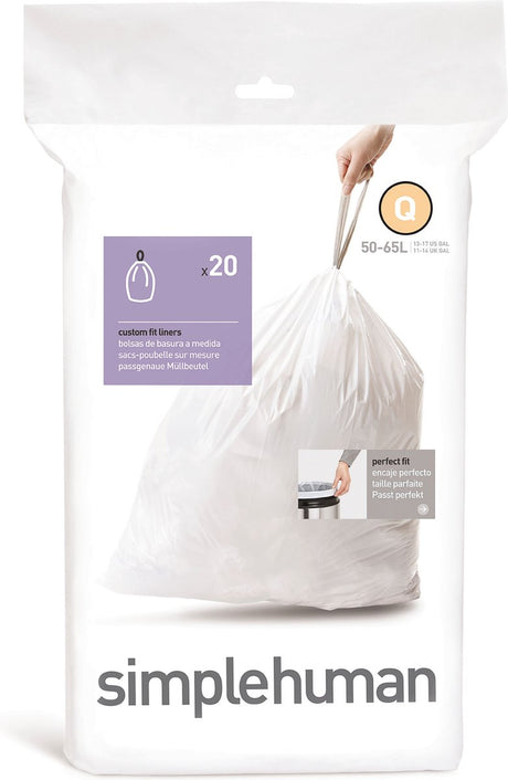 Simplehuman code q afvalzakken - 50 liter - 20 stuks - met trekband - wit