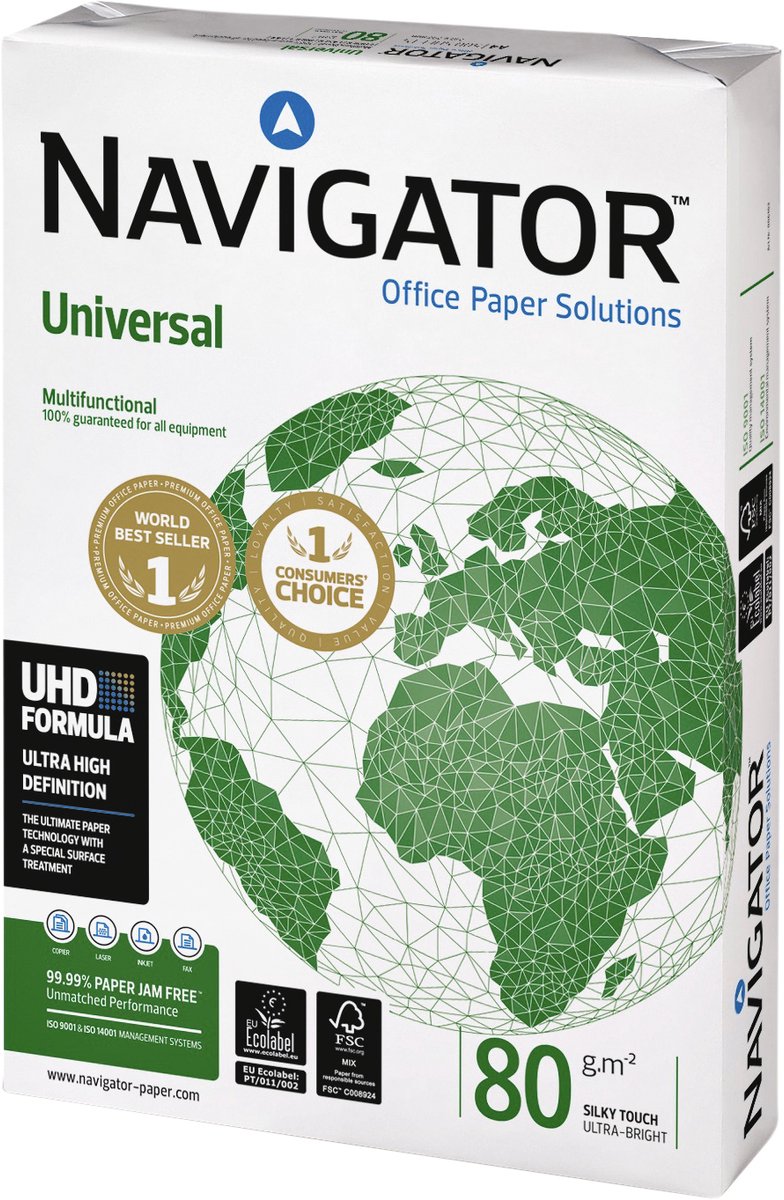 Navigator kopieerpapier universal a4 80 gram 1 doos met 5 pakken á 500 vellen