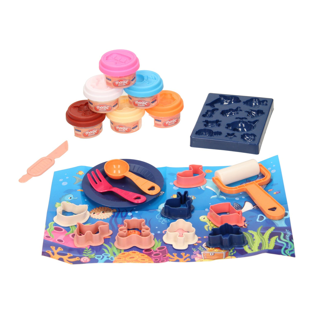 Lobbes speelgoed bv lobbes klei speelset onderwaterwereld - 6 kleuren klei en accessoires.