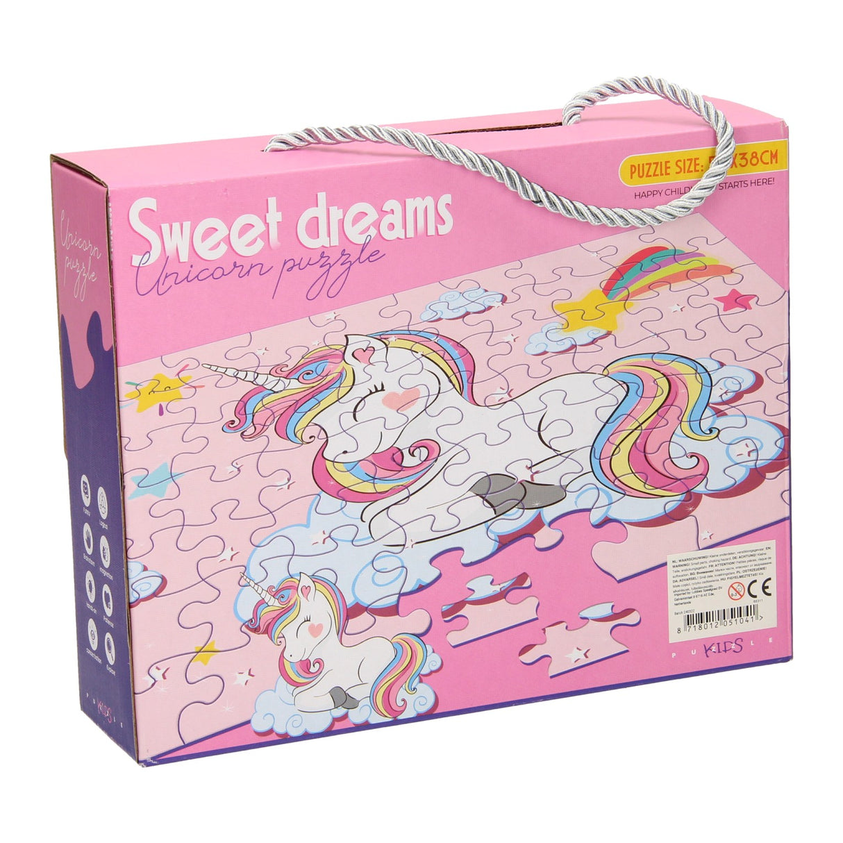 Lobbes speelgoed bv lobbes legpuzzel unicorn karton 63 stukjes fantasie puzzel kinderen.