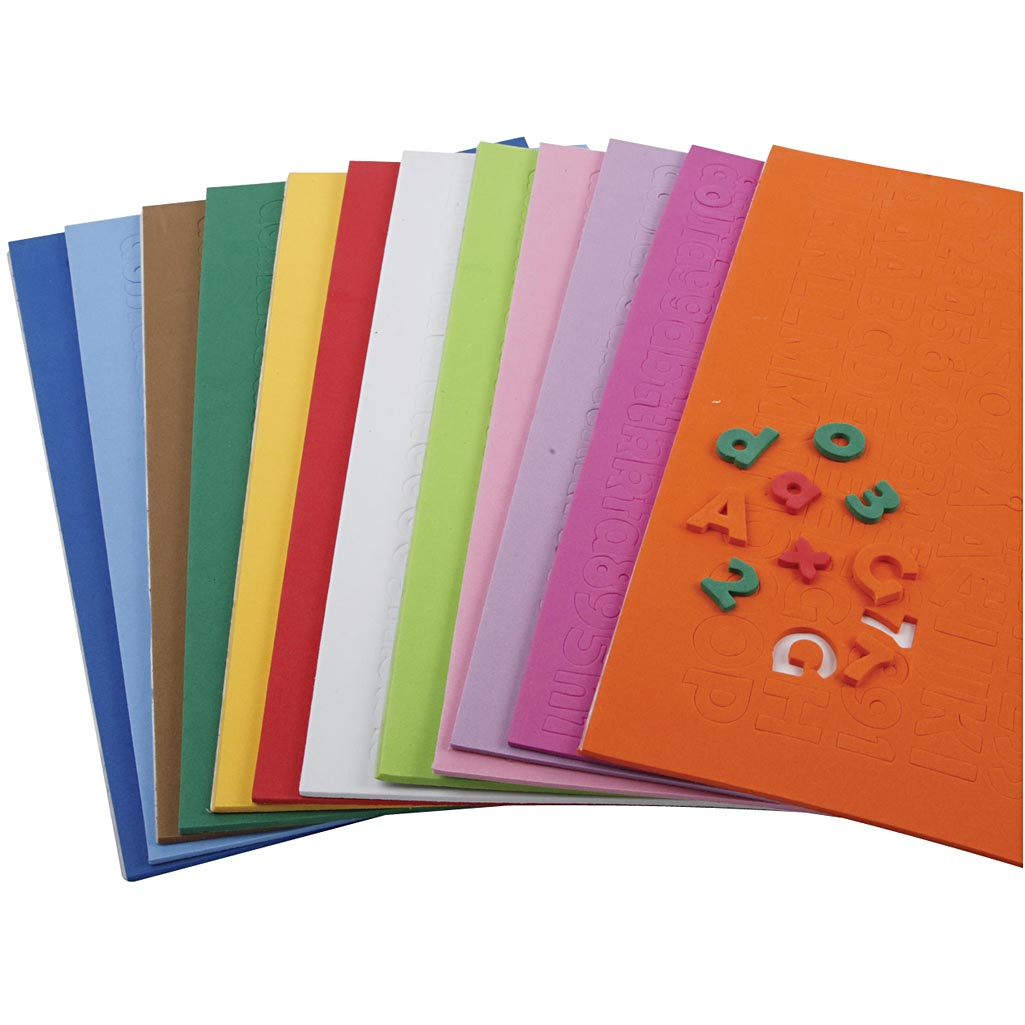 Creativ company https: www.cchobby.nl eva-foam-cijfers-letters-h-20-mm-dikte-3-mm-diverse-kleuren-24-div-vellen-1-doos