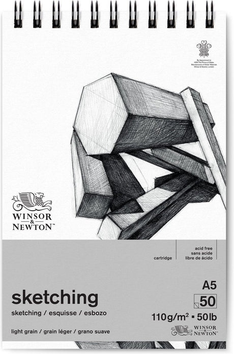 Winsor newton 6672001 spiral drawing sketching pad a5 – 110 g m², 50 vellen, tekenpapier voor schetsen en tekenen