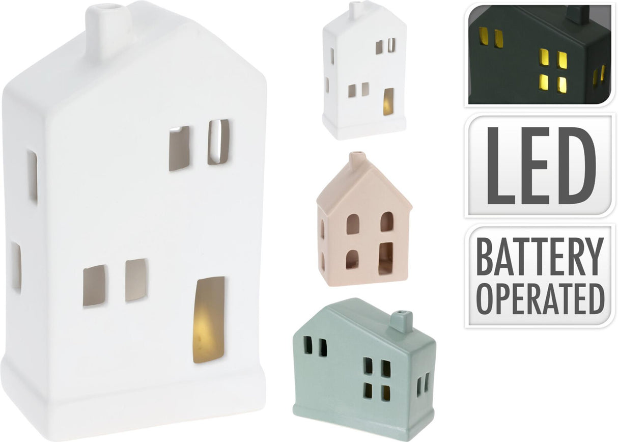Cosydecor beeld huis met led 13cm dolomite