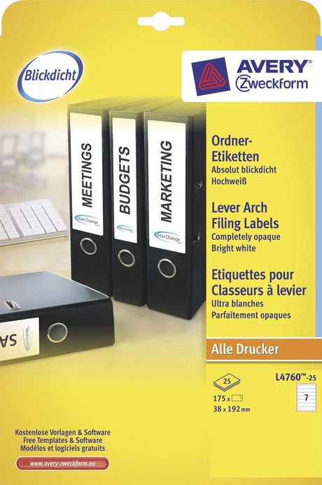 Ordnerrugetiket avery 192x38mm wit 25 vel 7 etiketten per vel