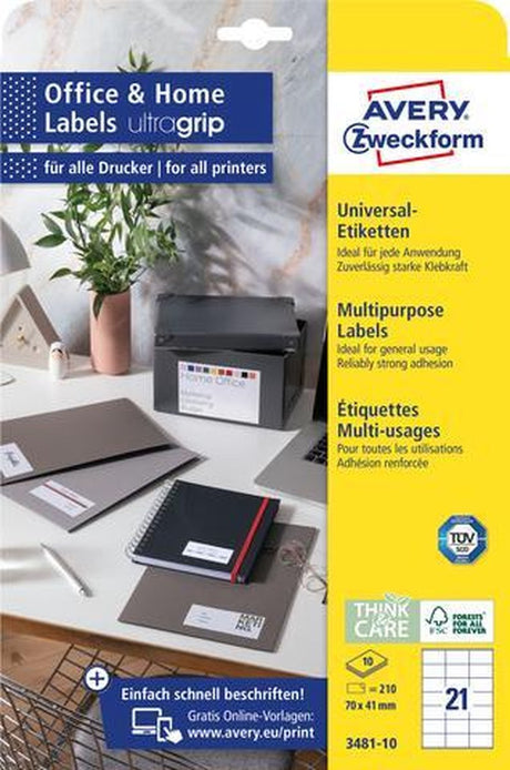 Avery etiketten zweckform 70 x 41 mm papier wit 210 stuks