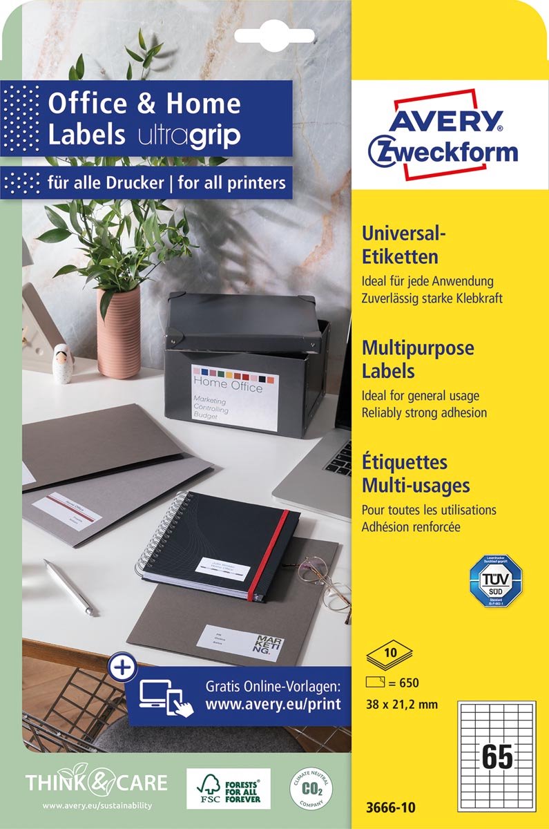 Avery etiketten zweckform 38 x 21,2 mm papier 650 stuks