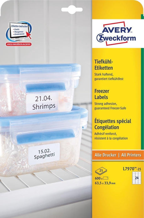 Avery zweckform avery diepvriesetiketten ft 63,5 x 33,9 mm (b x h), wit, doos van 600 etiketten
