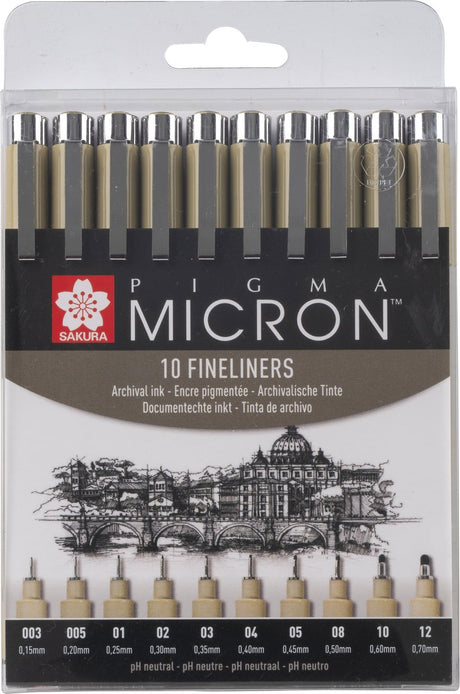 Sakura fineliner pigma micron 10 breedtes zwart | 6 stuks