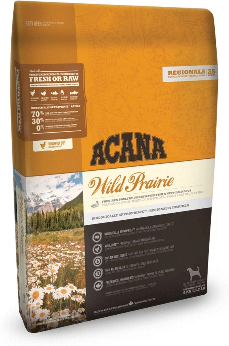 Acana wild prairie - droog hondenvoer - hoog eiwitgehalte - glutenvrij - wholeprey dieet