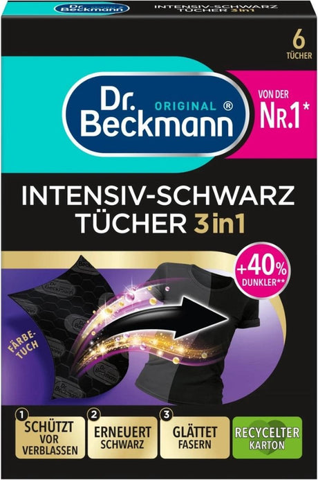 Dr. beckmann - kleurverzorging - intensive black 2 in 1 - donkere was - 6 doekjes