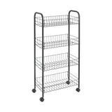 Metaltex ascona trolly met wielen + 4 manden 41x23x84 cm mat zwart metaal