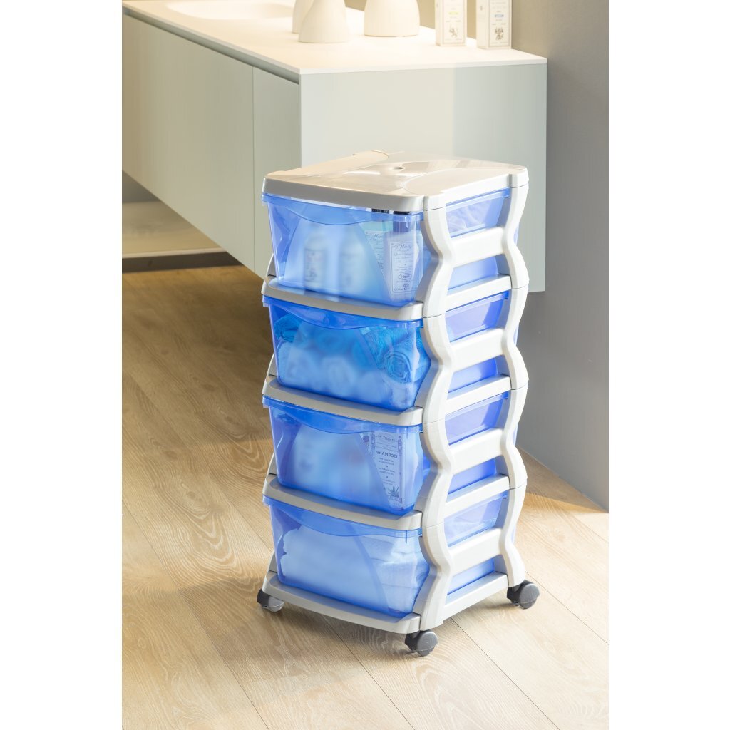 Bama insieme ladesysteem met wieltjes 4 laden 36x40x80 cm zilver blauw transparant