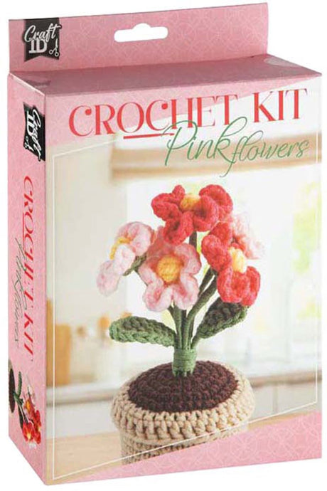 Creative craft group haakpakket bloempot roze bloemen - incl. naald en draad