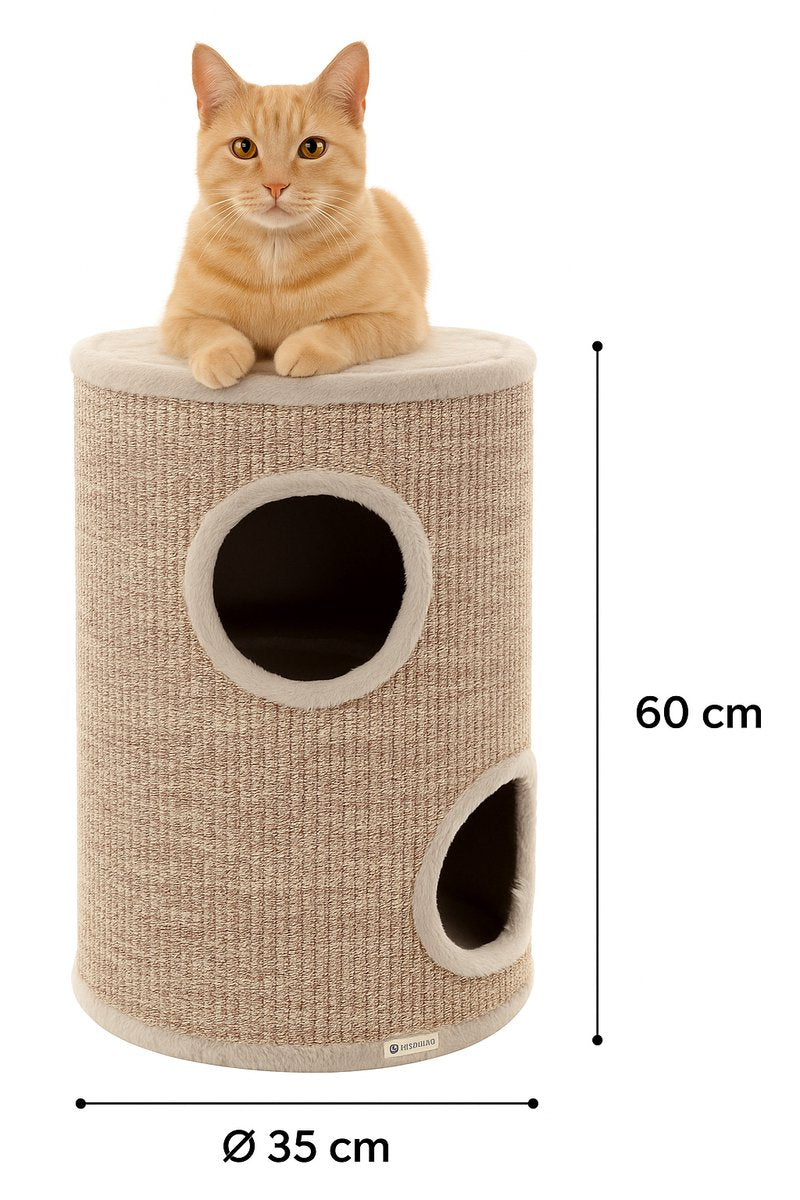 Flamingo krabton voor katten – krabton greta grijs naturel lichtbruin s – ø35x60 cm – compacte en stijlvolle krabmeubel –