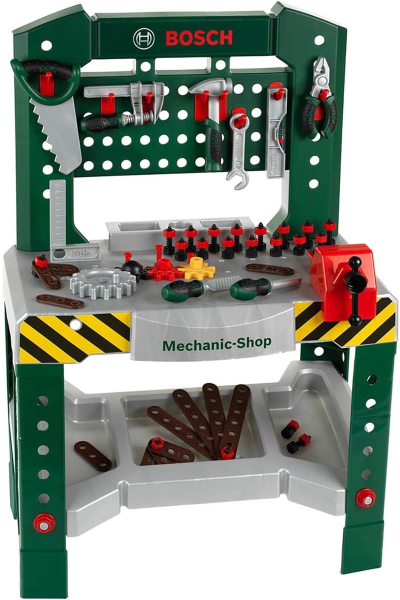 Klein toys bosch mini speelgoed werkbank – 77 delig – met veel accessoires - met leerfuncties – donkergroen