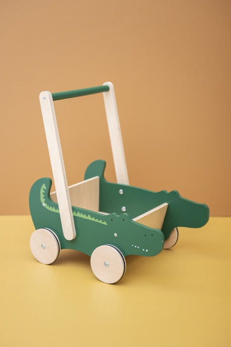 Trixie houten loopwagen - mr. crocodile - babywalker - kinder speelgoed - loopkar vanaf 1,5 jaar - voor jongens en meisjes - fsc