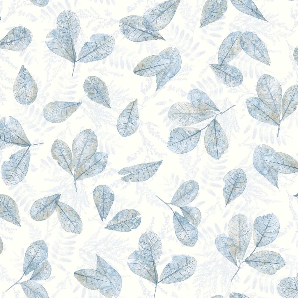 Noordwand behang evergreen leaves wit en blauw