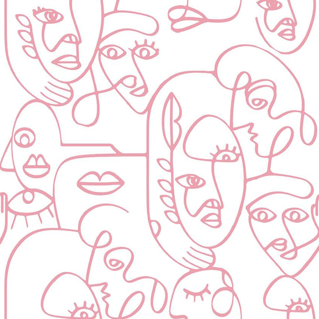 Noordwand noordwand behang friends coffee line art faces wit en roze