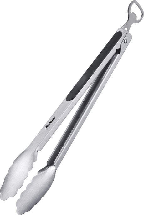 Westmark grilltang + serveertang met flesopener, met roestvrijstalen uiteindes en rubberen handvatten, lengte: 35 cm, roestvrij staal kunststof, classic spezial mix, zilver zwart, 1625227ö