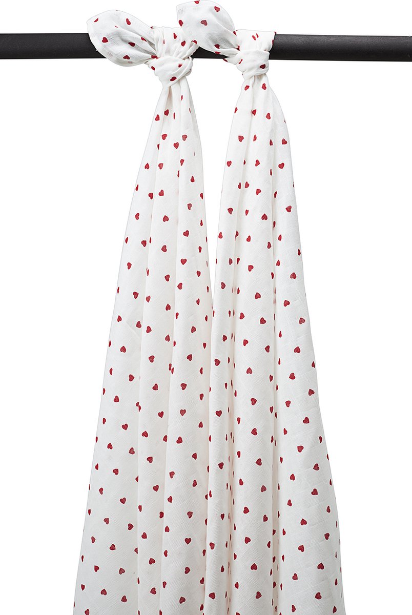 Meyco baby sweet heart swaddle - 2-pack - hydrofiel - red - 120x120cm