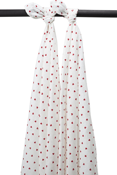 Meyco baby sweet heart swaddle - 2-pack - hydrofiel - red - 120x120cm
