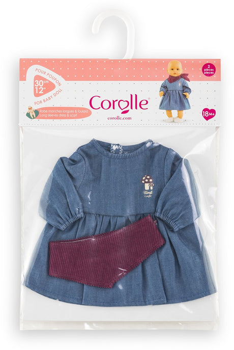 Corolle poppenkleding jeans jurk met sjaal voor 30cm pop denim.