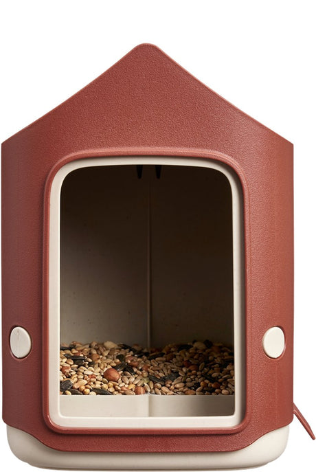 Elho cosy bird feeder 18cm - vogelvoederhuisje en vogelbadje - 100% gerecycled plastic - l17.6 x b18 x h23 cm - toscaans rood