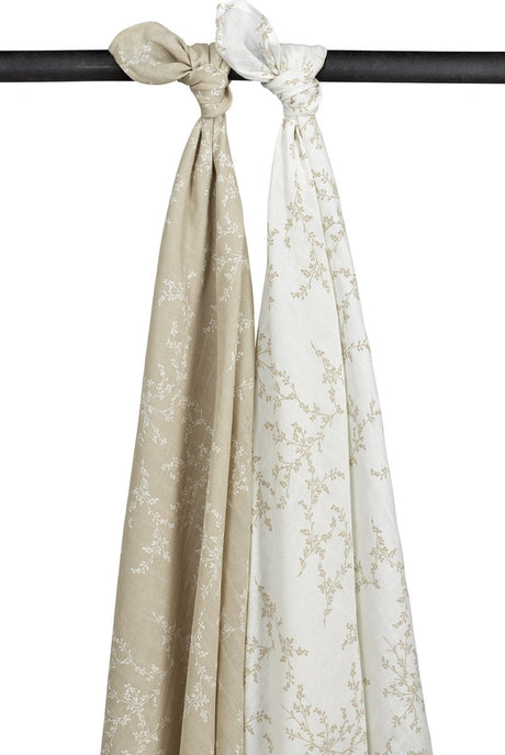 Meyco baby branches swaddle - 2-pack - hydrofiel - sand - 120x120cm