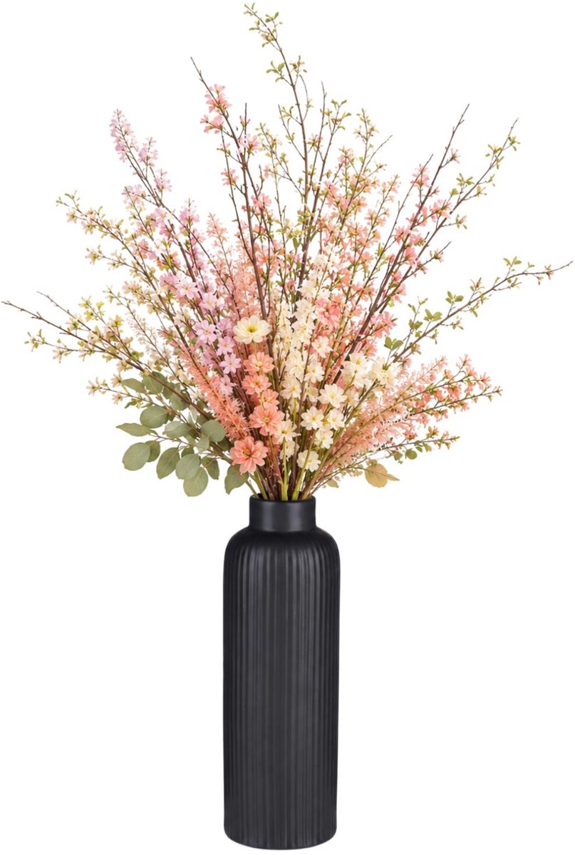 Arti casa articasa bloemenvaas gomera - zwart - 8 x 23 cm - keramiek - flesvorm vazen