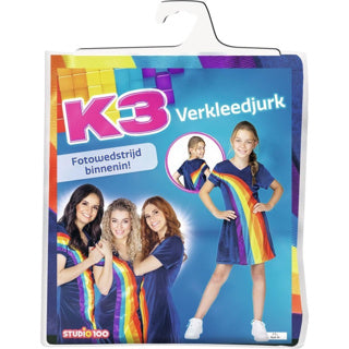 Studio 100 k3 verkleedjurk - regenboog blauw, 9-11 jaar