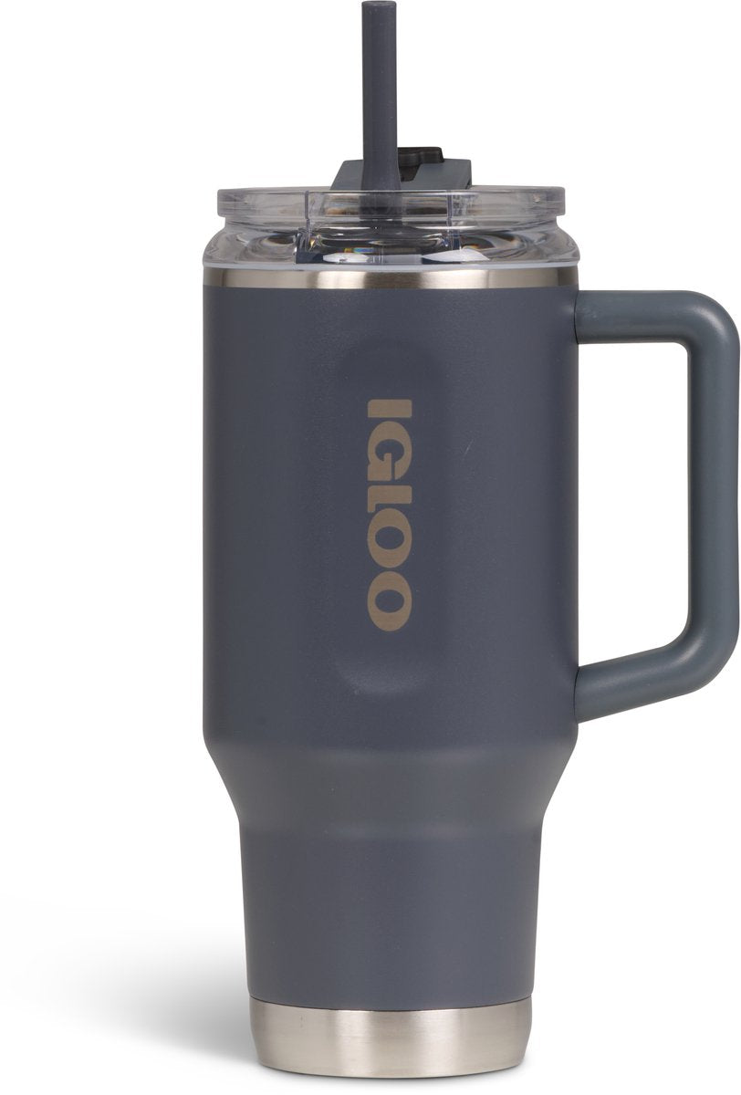 Igloo - flip ‘n’ sip - drinkbeker met rietje - zwart - 0,946l - thermosfles - rvs - drinkbeker voor school