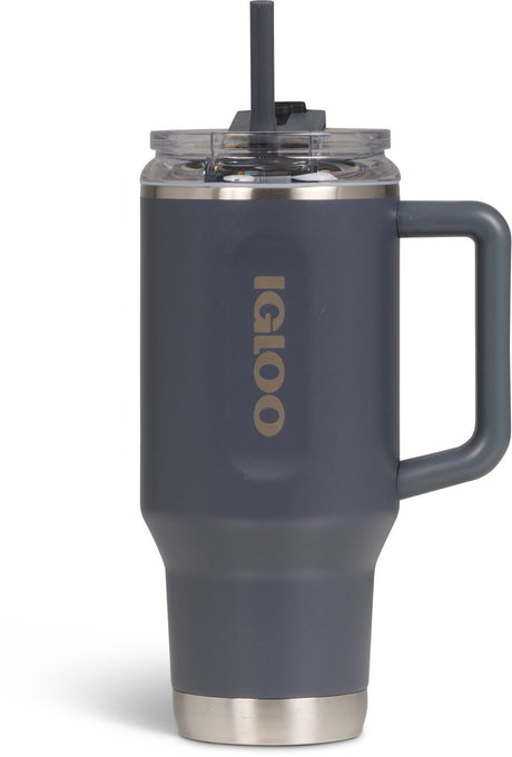 Igloo - flip ‘n’ sip - drinkbeker met rietje - zwart - 0,946l - thermosfles - rvs - drinkbeker voor school