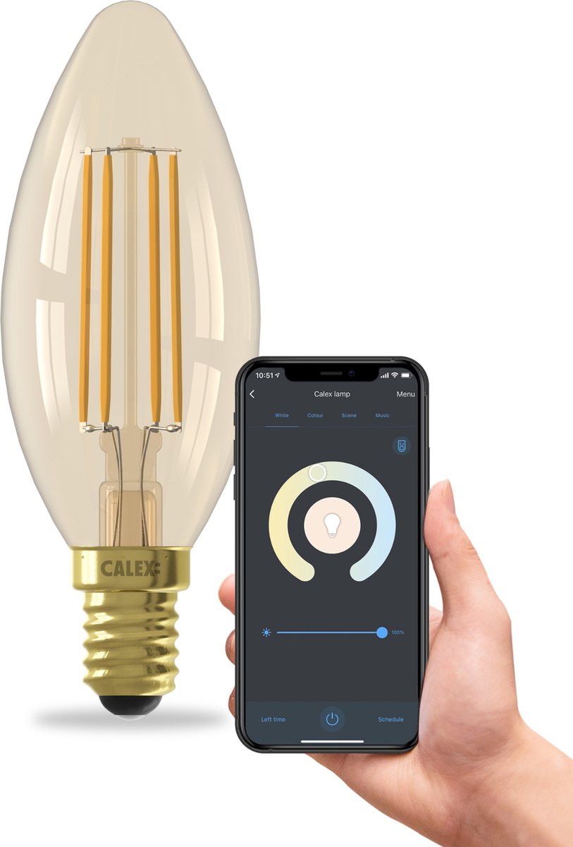 Calex smart filament led lamp - e14 - warm wit licht - goud - slimme verlichting - 4.9w