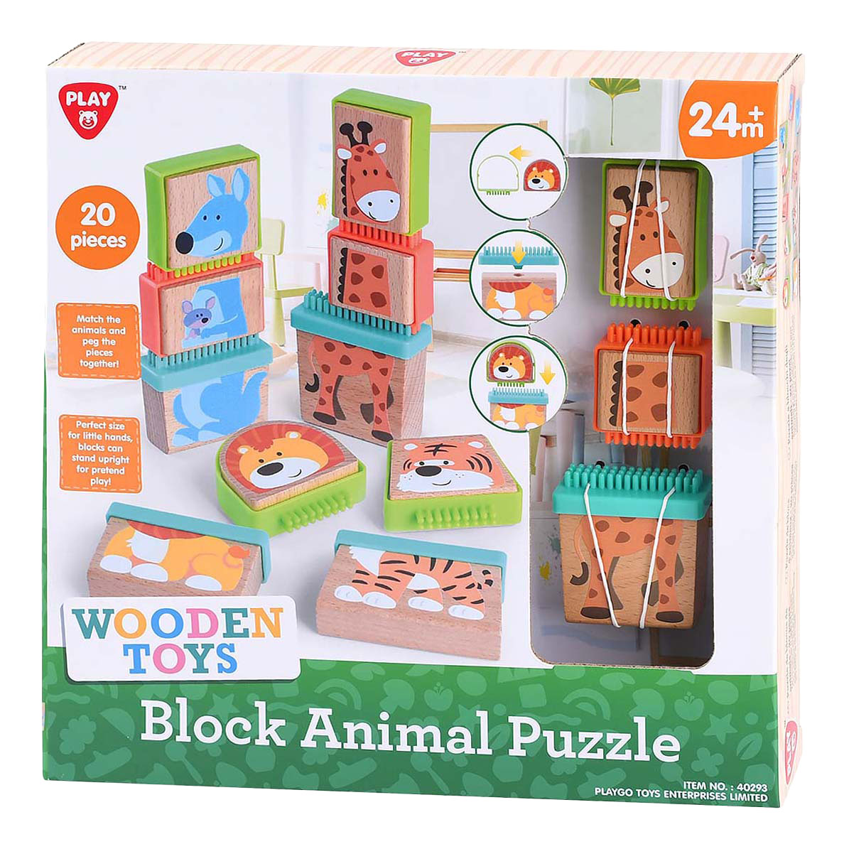 Playgo play houten blokpuzzel dieren - educatief speelgoed 20-delig.