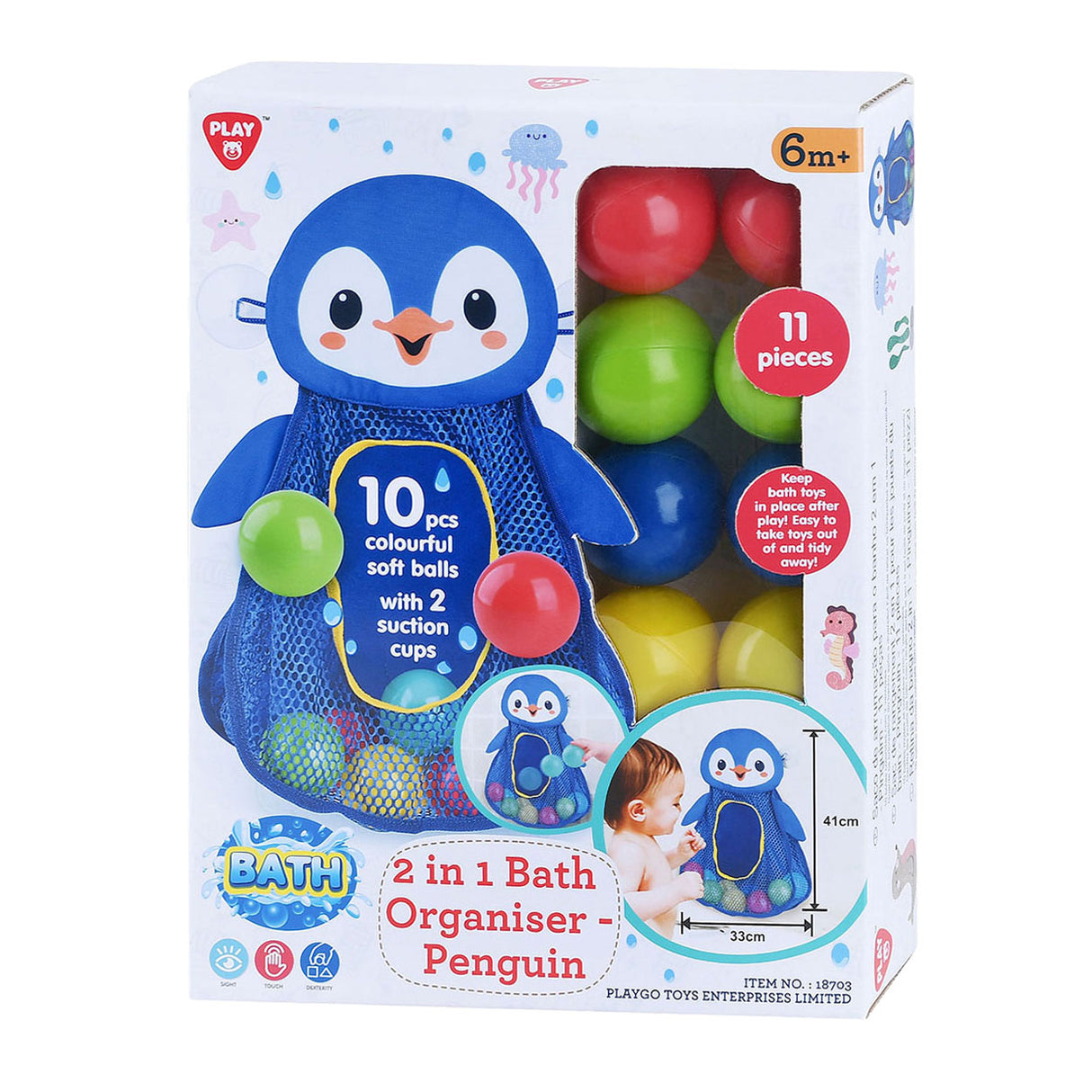 Playgo badspeelgoed opberger pinguin met ballen - 11dlg.