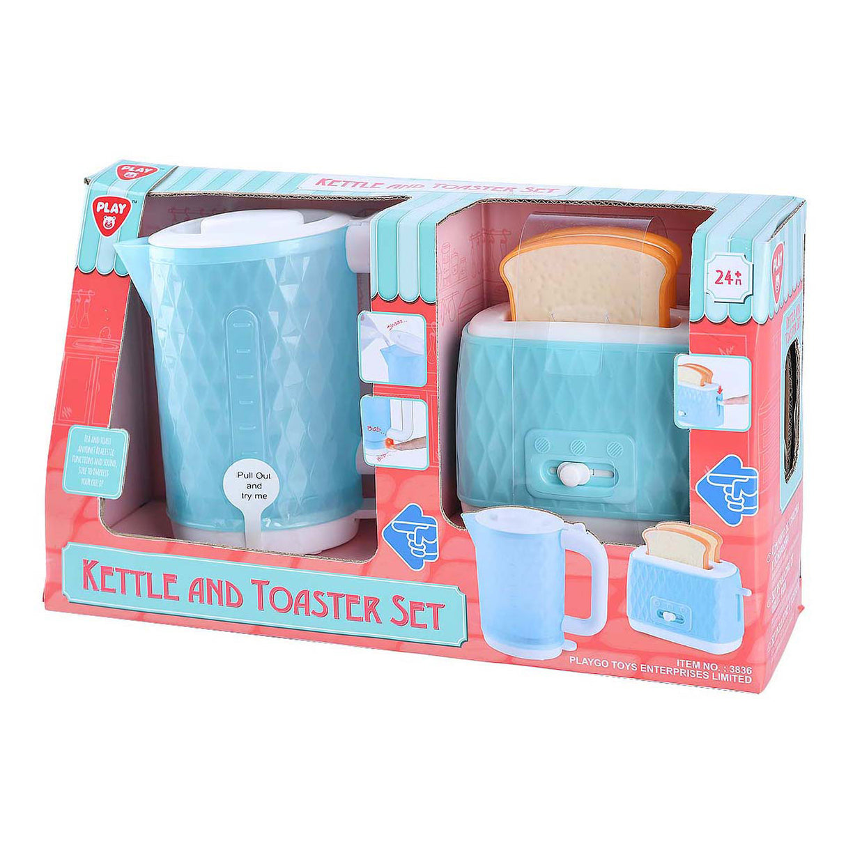 Playgo speelgoed waterkoker en broodrooster met brood - 4dlg.