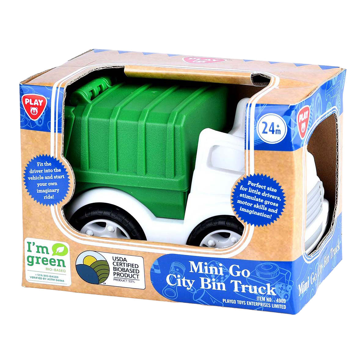 Playgo bio based vuilniswagen wit groen - 15cm